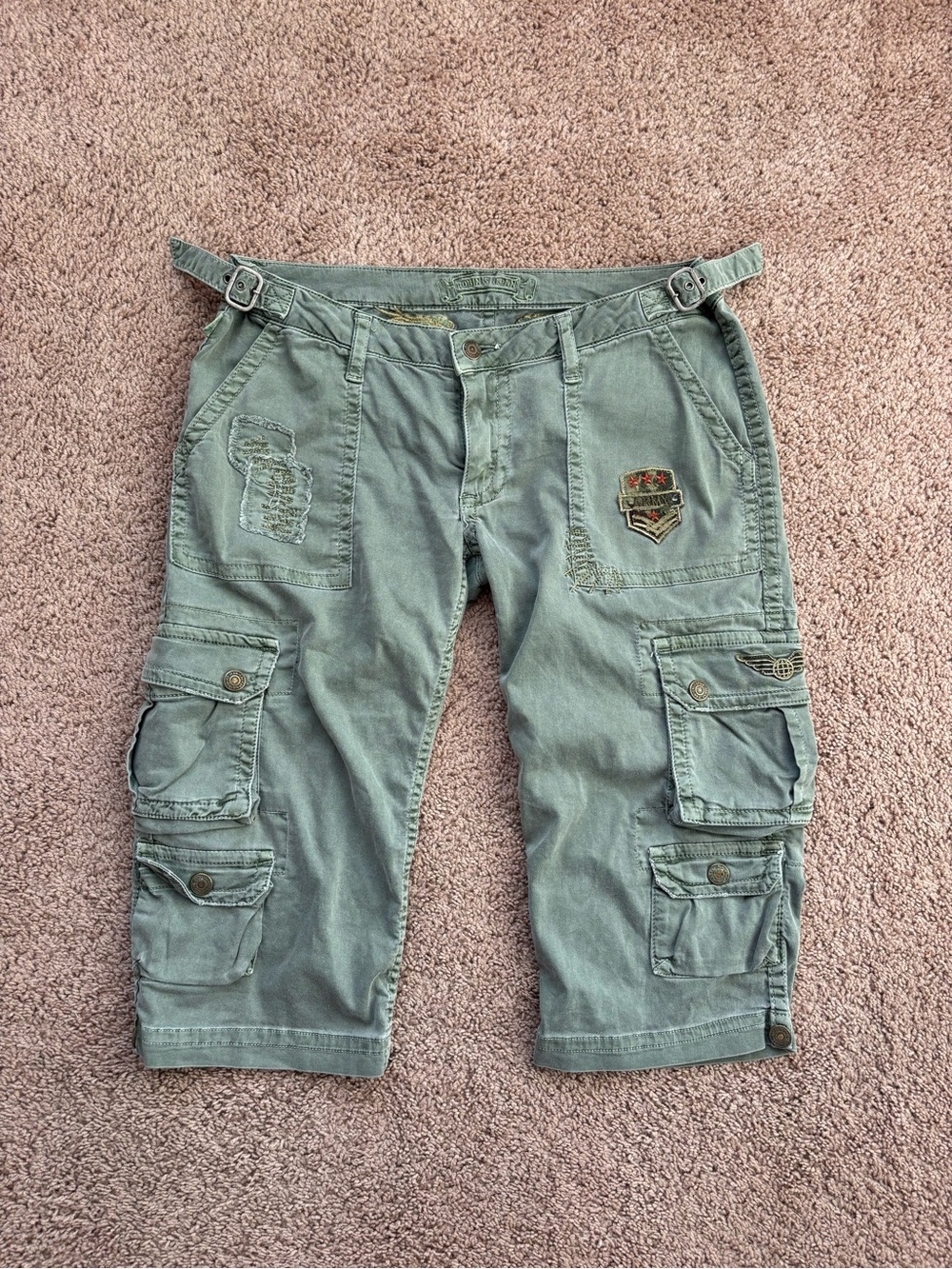 Robin's Jean Olive Cargo Shorts with Patch Details